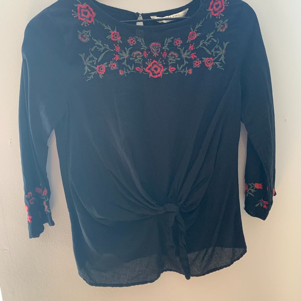 Zara Black Floral Blouse